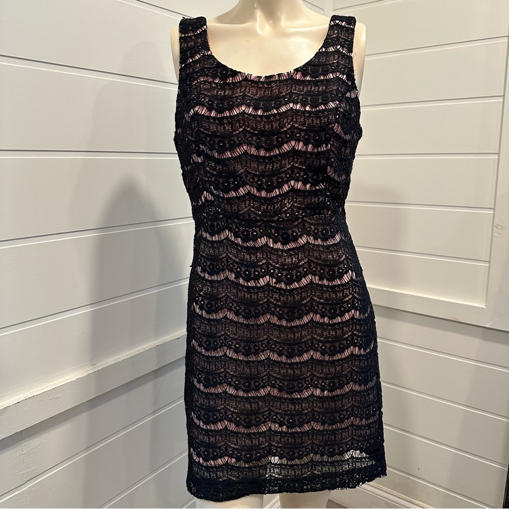 Forever 21 pink dress with black lace overlay